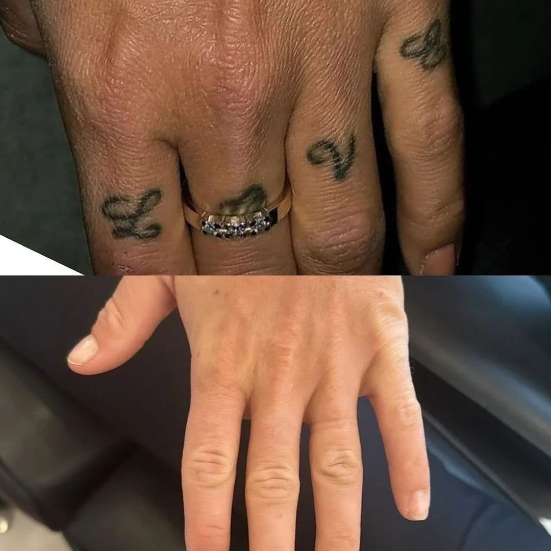 Före och efter: bokstäver på fingrarna, borttagna
